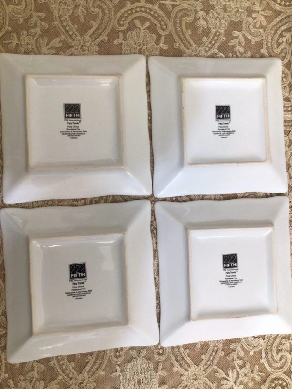 Paris Travels by 222 FIFTH (PTS) Square Appetizer Plates Set of 4